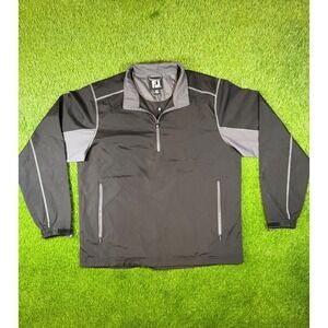 FootJoy Mens Quarter Zip Golf Windbreaker Jacket Black Grey Pullover Large